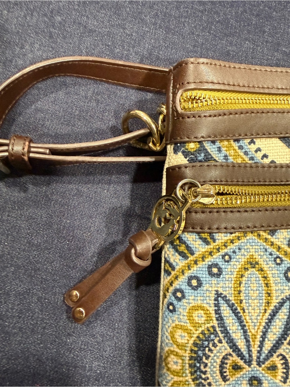 Spartina 449 Juliette Zipper Hipster in Cream, Blue & Mustard - Picture 11 of 11